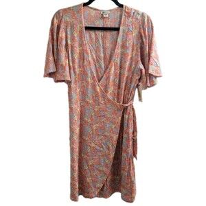 Billabong All For You 2 Floral Wrap Mini Dress Womens Large Boho NWT Viscose